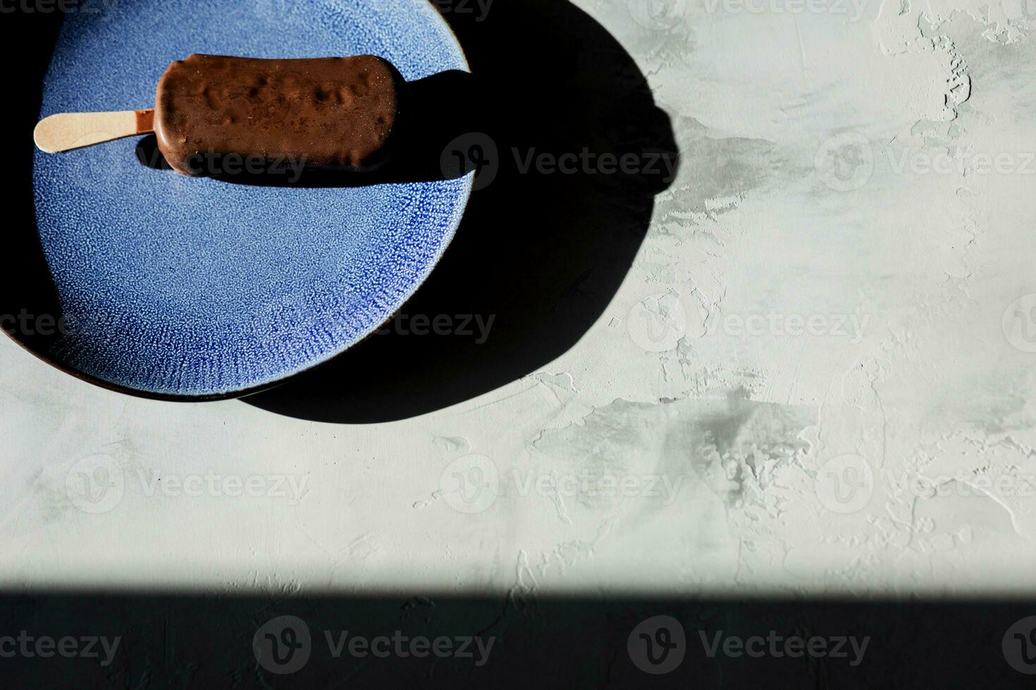 ice cream on blue plate photo