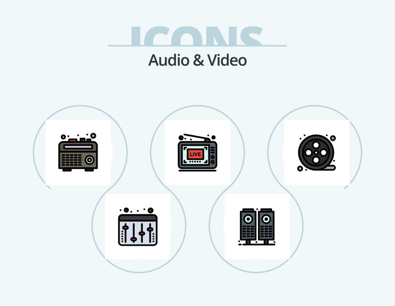 Audio And Video Line Filled Icon Pack 5 Icon Design. . video. sound. media. video camera vector