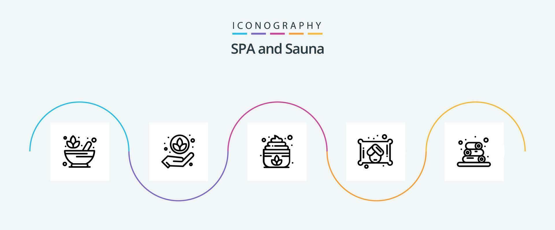 Sauna Line 5 Icon Pack Including . wellness. cream. towels. sauna vector