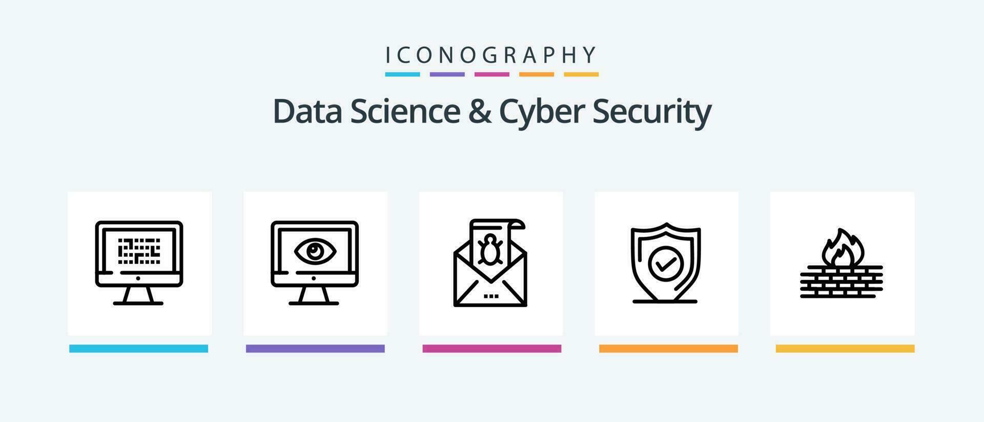 Data Science And Cyber Security Line 5 Icon Pack Including world. secure. loucked. protection. folder. Creative Icons Design vector