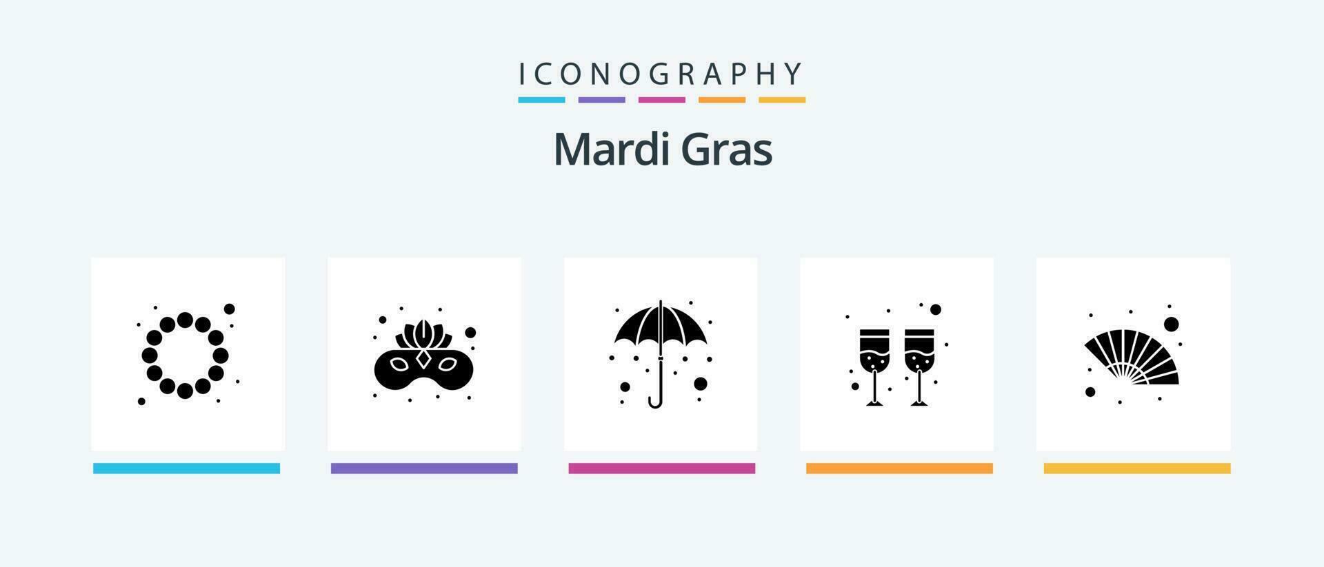 mardi gras glifo 5 5 icono paquete incluso viento. mano admirador. hierba admirador. vaso. creativo íconos diseño vector