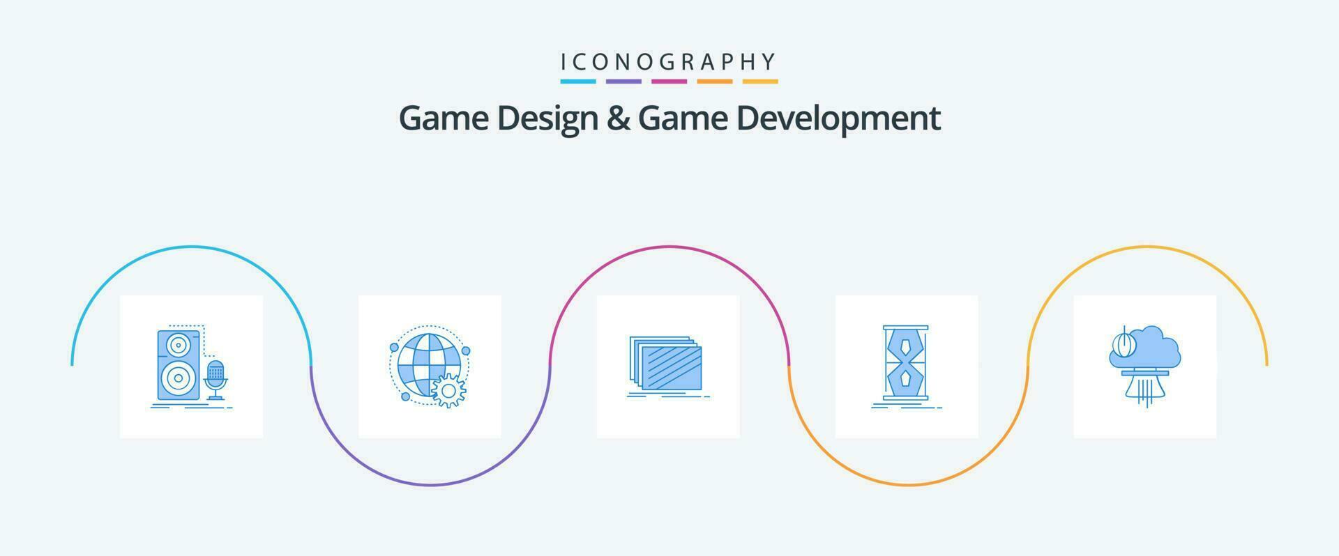 Game Design And Game Development Blue 5 Icon Pack Including early. access. globe. textures. layout vector