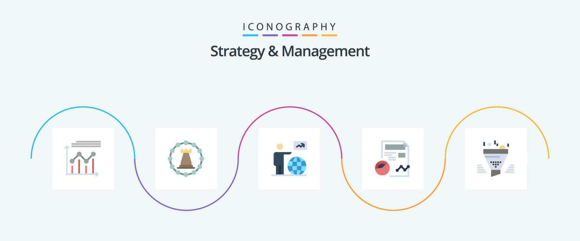Strategy And Management Flat 5 Icon Pack Including profile. report. rook. go. user vector