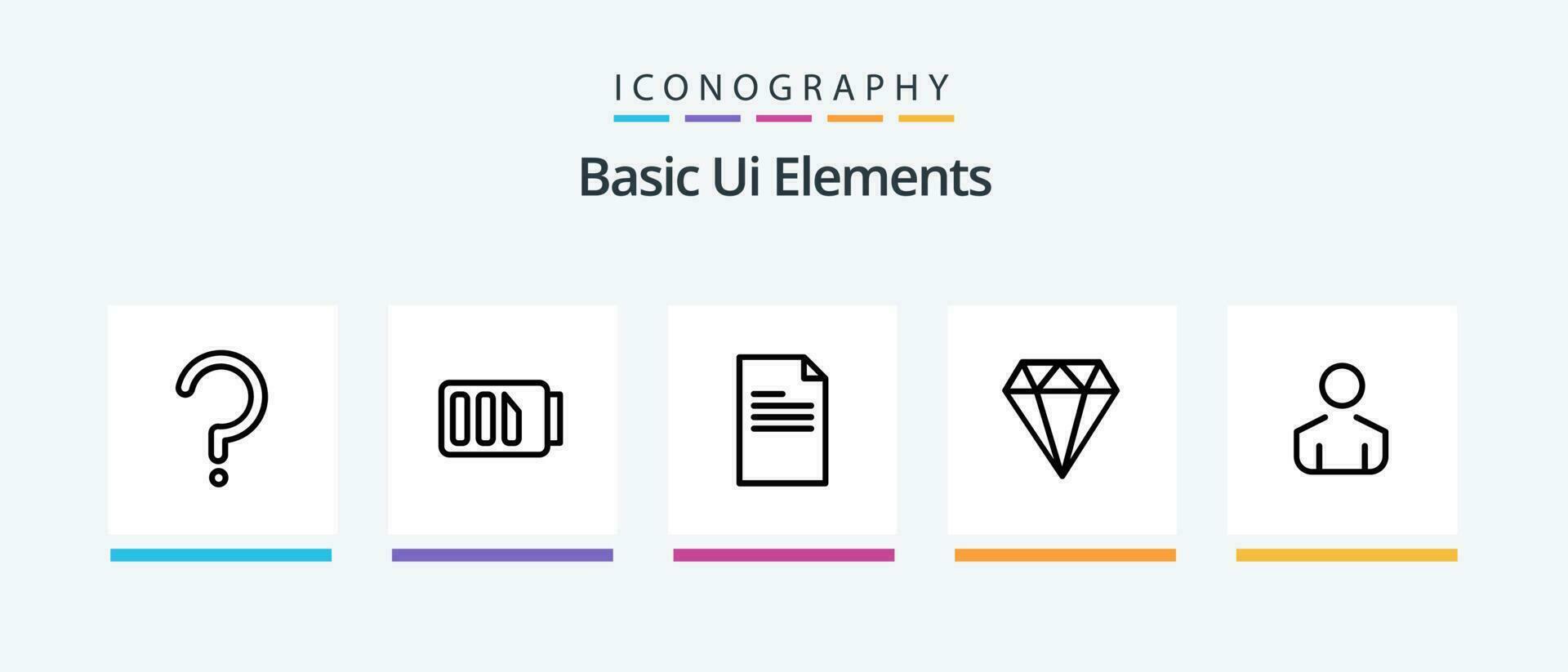 Basic Ui Elements Line 5 Icon Pack Including data. folder. print. mark. question. Creative Icons Design vector