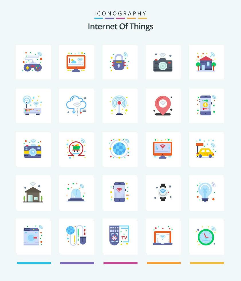 Creative Internet Of Things 25 Flat icon pack  Such As smart. wifi. lock. internet of things. image vector