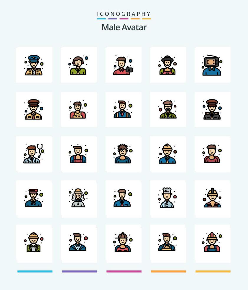 Creative Male Avatar 25 Line FIlled icon pack  Such As customer. old man. image. man. farmer vector