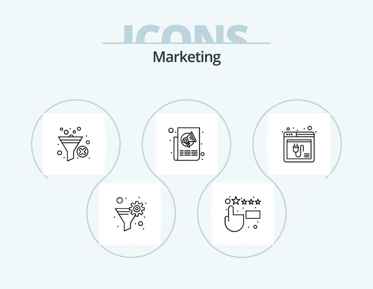Marketing Line Icon Pack 5 Icon Design. objective. clipboard. customer satisfaction. aim. funnel vector