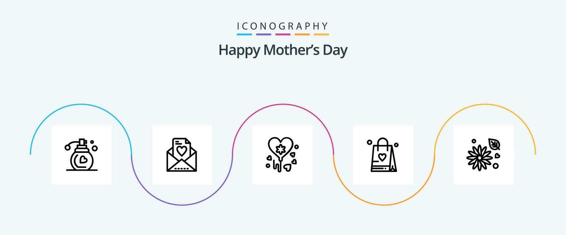 Happy Mothers Day Line 5 Icon Pack Including flower . love. bag . vector