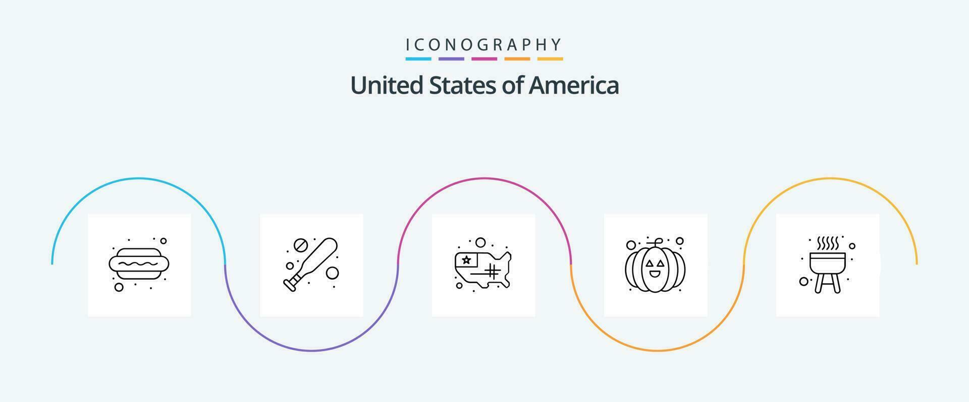 Estados Unidos línea 5 5 icono paquete incluso . barbacoa estados parilla. calabaza vector