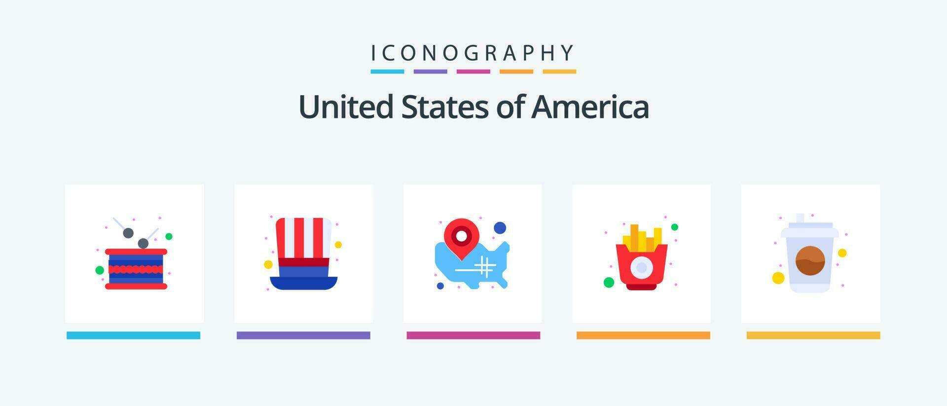 Estados Unidos plano 5 5 icono paquete incluso papas fritas. alimento. EE.UU. rápido. Wisconsin. creativo íconos diseño vector