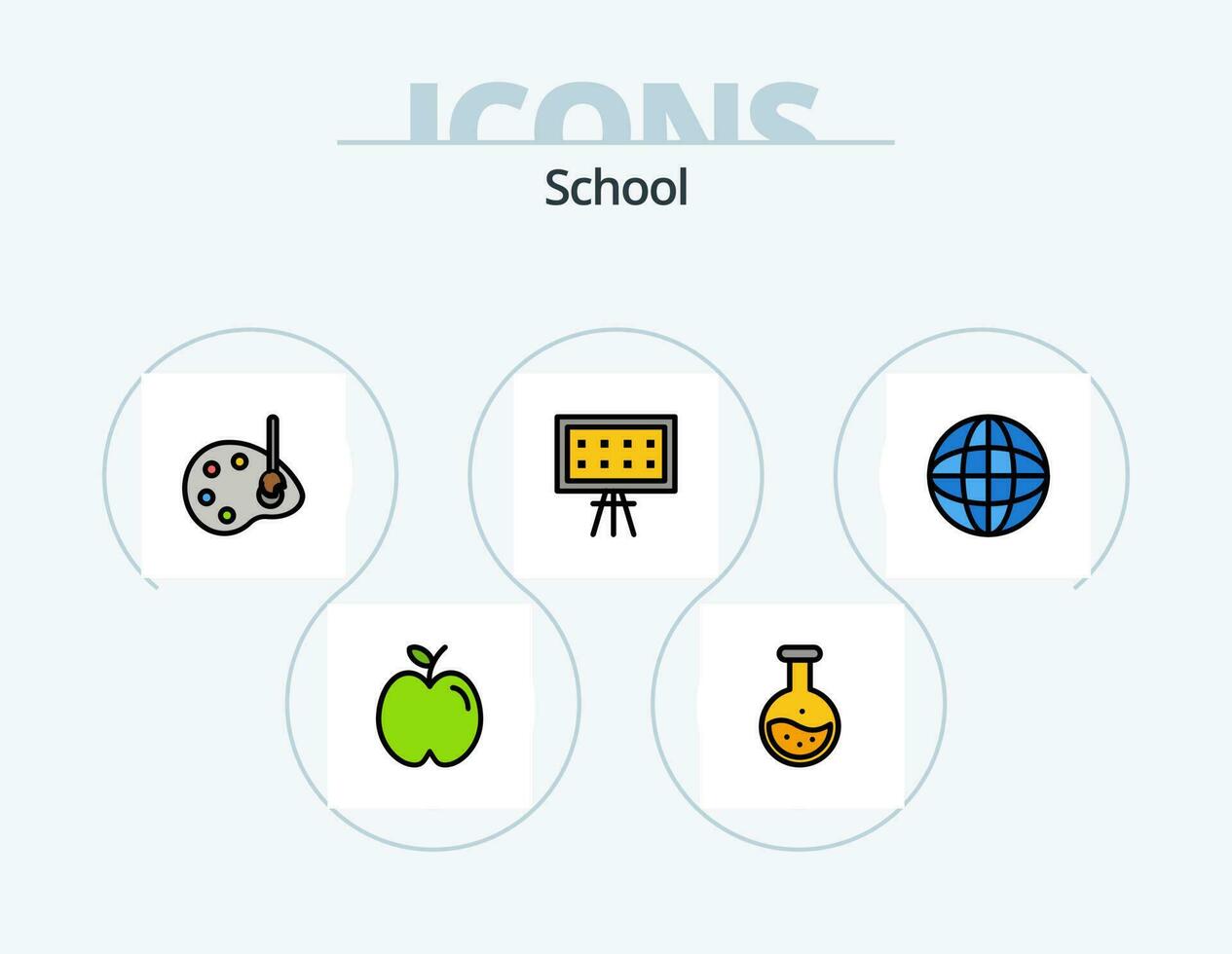 School Line Filled Icon Pack 5 Icon Design. education. alphabet. time. math. abacus vector
