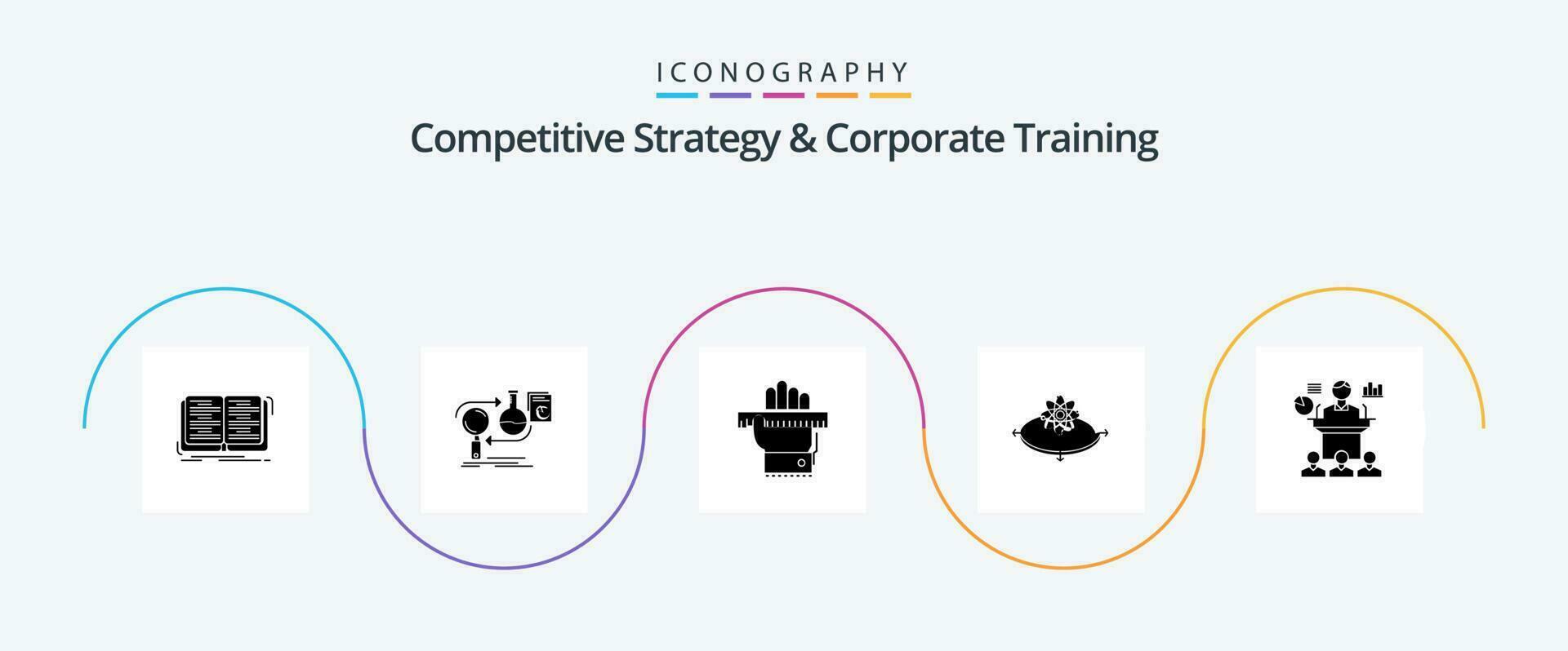 Competitive Strategy And Corporate Training Glyph 5 Icon Pack Including innovation. concept. market. business. learning vector