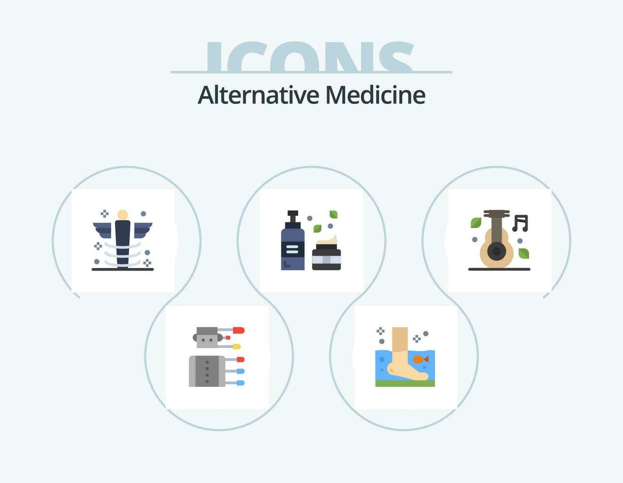 alternativa medicina plano icono paquete 5 5 icono diseño. loción. productos cosméticos. terapia. medicamento. hospital vector