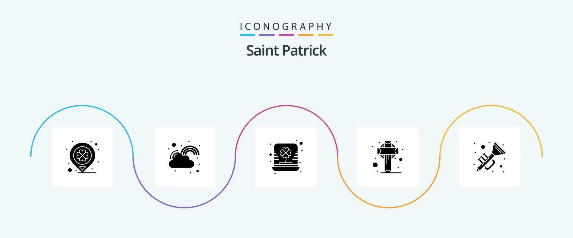 Saint Patrick Glyph 5 Icon Pack Including saint. ireland. lucky. cross. leprechaun vector