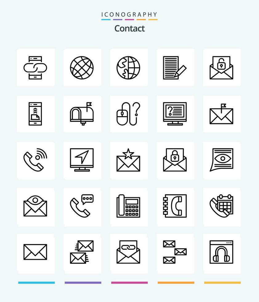 Creative Contact 25 OutLine icon pack  Such As envelope. communication. earth. receive. envelope vector