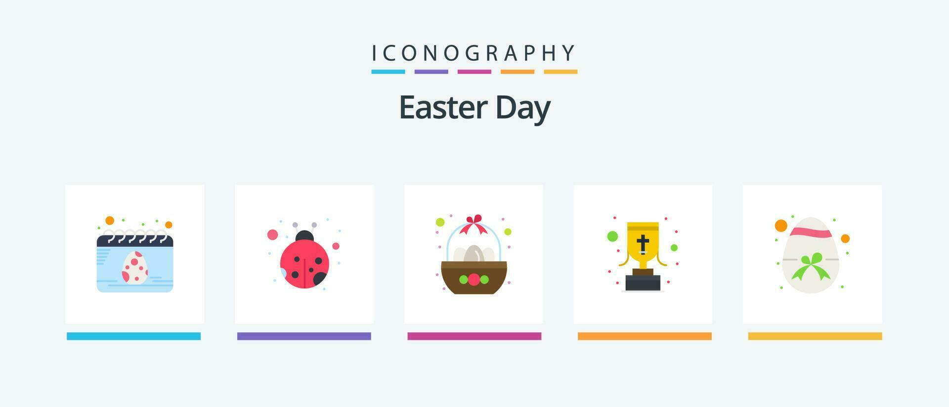 Easter Flat 5 Icon Pack Including egg. christian cross. bowl. reward. cup. Creative Icons Design vector