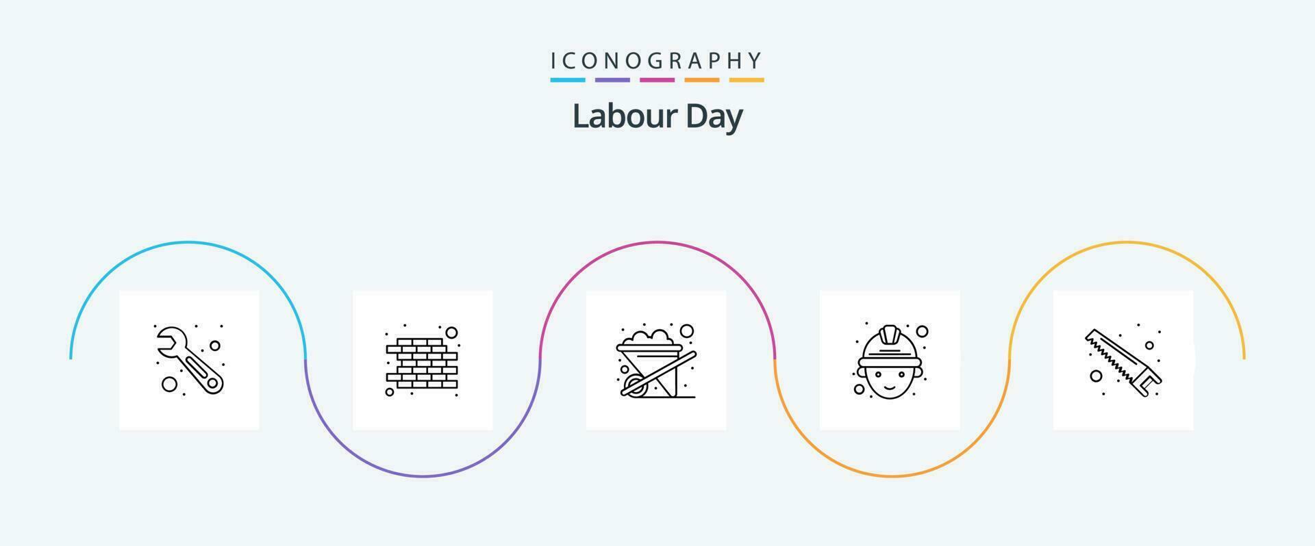 Labour Day Line 5 Icon Pack Including . cutter. wheelbarrow. tools. hand vector