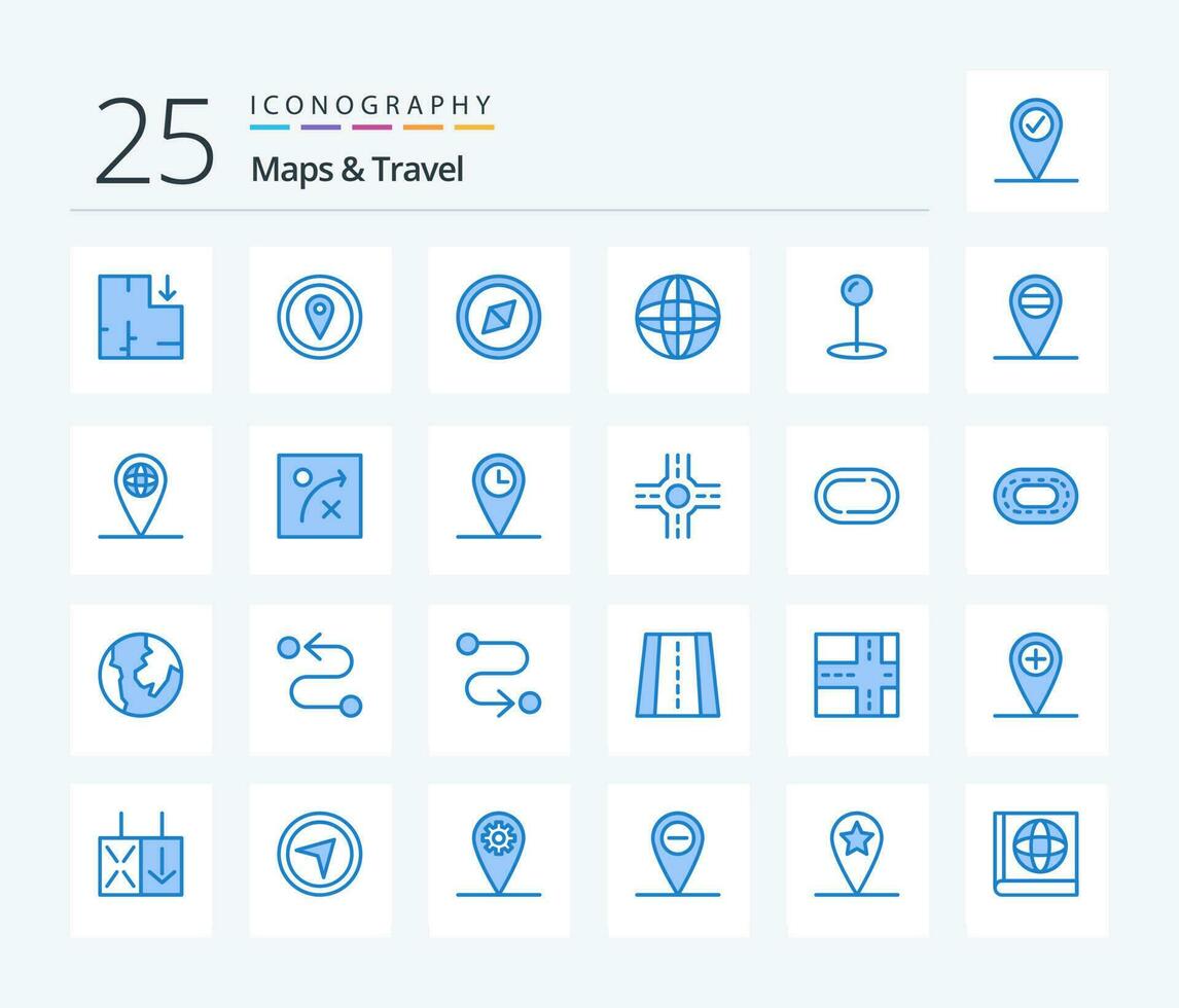 Maps and Travel 25 Blue Color icon pack including algorithm. globe. arrow. geo. pin vector