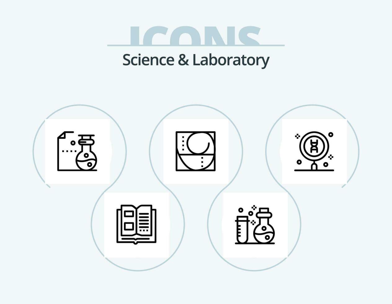 Ciencias línea icono paquete 5 5 icono diseño. química. ciencia. ADN laboratorio. química vector