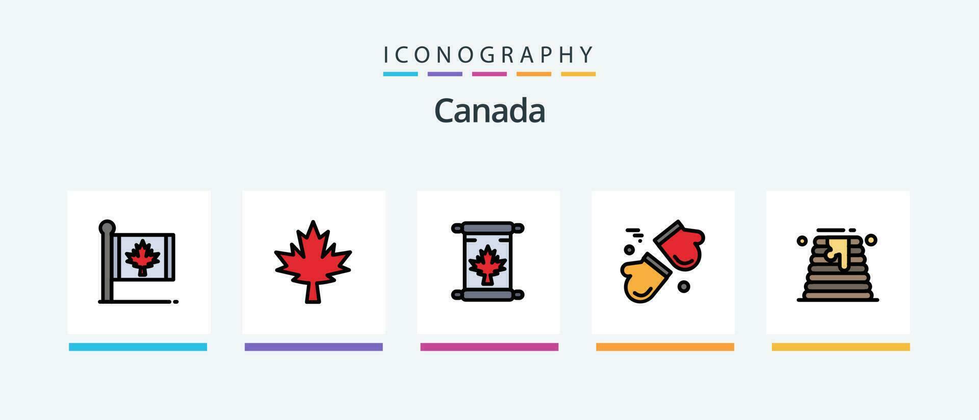 Canadá línea lleno 5 5 icono paquete incluso oso. madera. Canadá. registro. hoja. creativo íconos diseño vector
