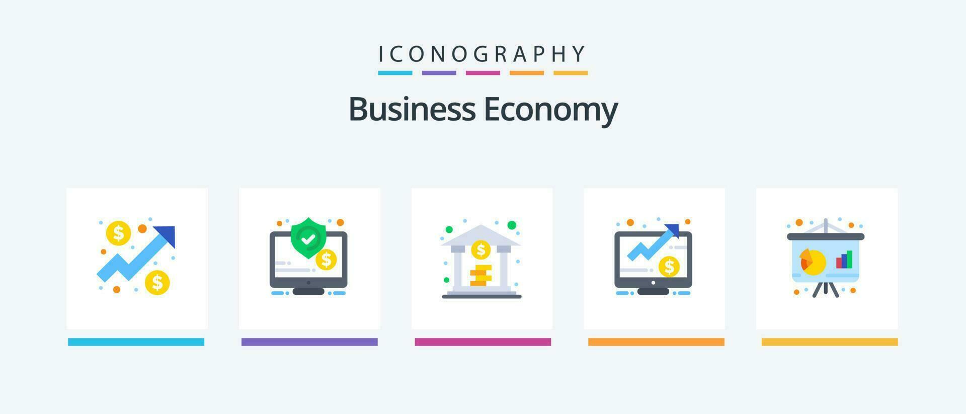 economía plano 5 5 icono paquete incluso cuadro. pantalla. seguridad. arriba. dólar. creativo íconos diseño vector