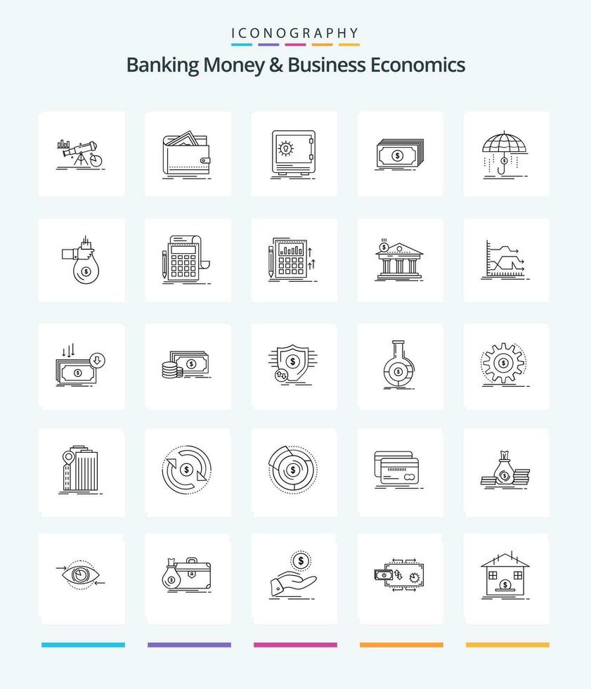 Creative Banking Money And Business Economics 25 OutLine icon pack  Such As finance. cash. personal. strongbox. safe vector