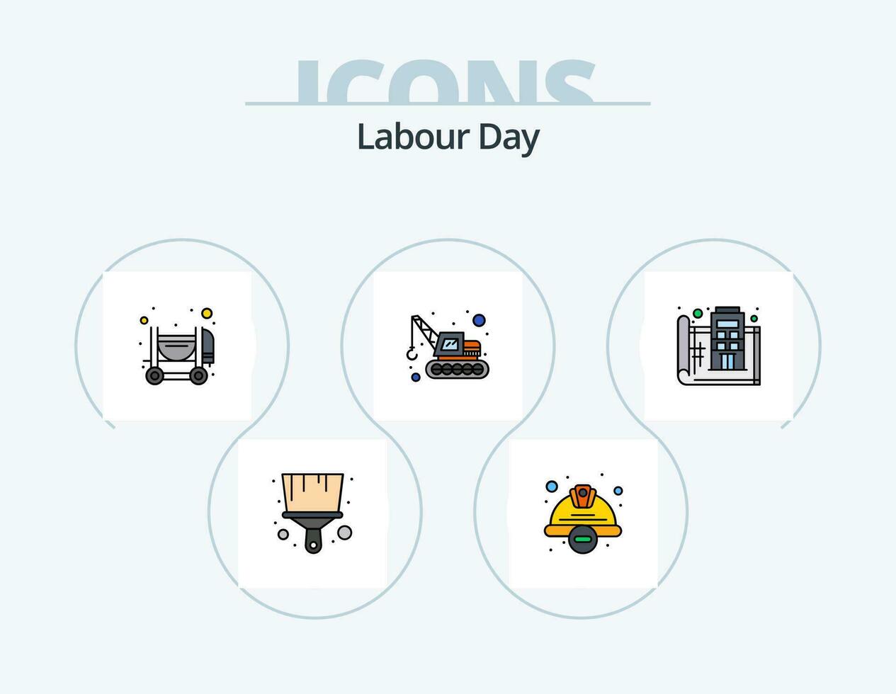 Labour Day Line Filled Icon Pack 5 Icon Design. digging. worker hat. announce. safety. construction vector