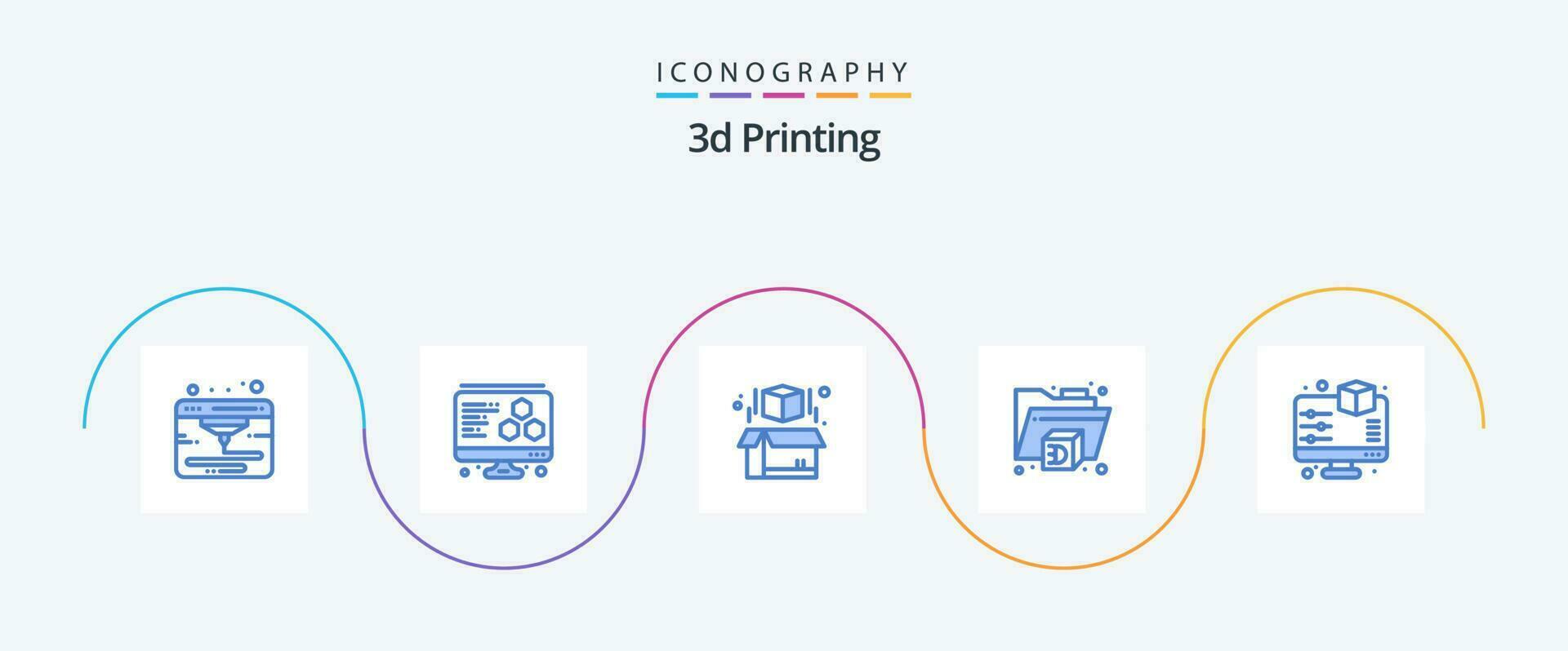 3d Printing Blue 5 Icon Pack Including preview. display. box. 3d. printer vector