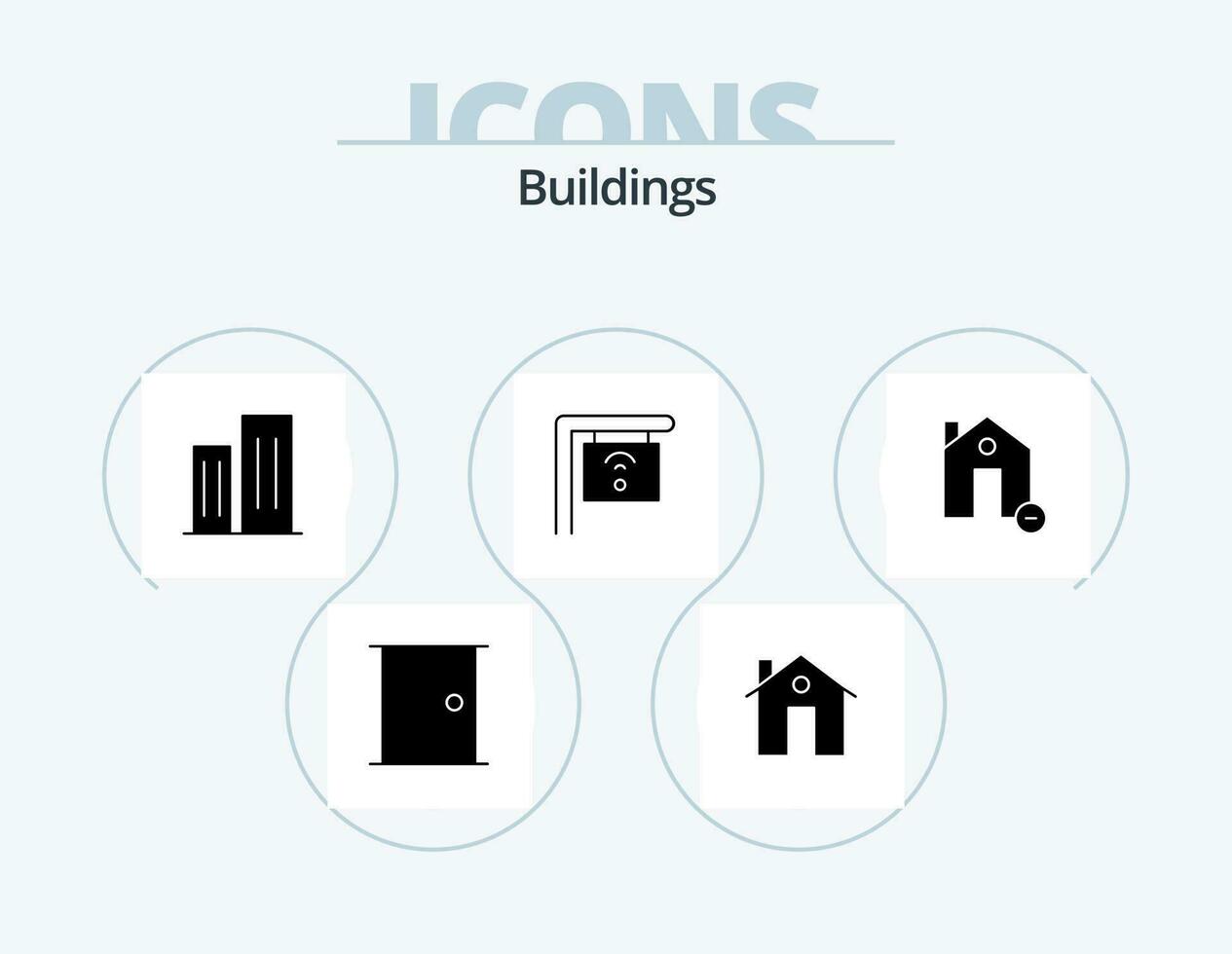 Buildings Glyph Icon Pack 5 Icon Design. sign. cafe. buildings. skyscrapers. business vector