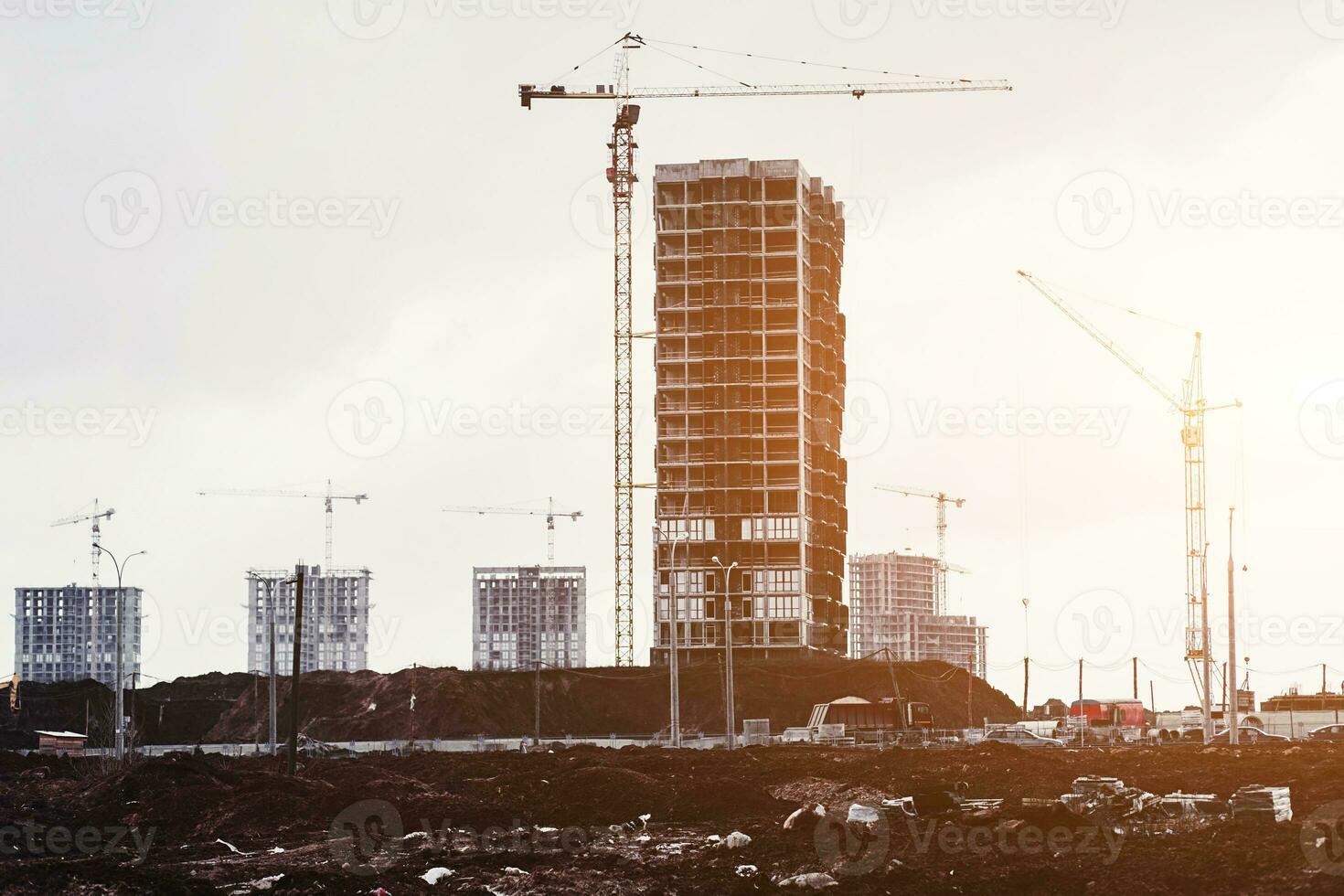 Construction site with cranes photo
