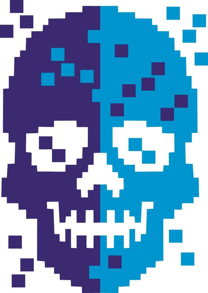 pixel, Digital skull skull vector
