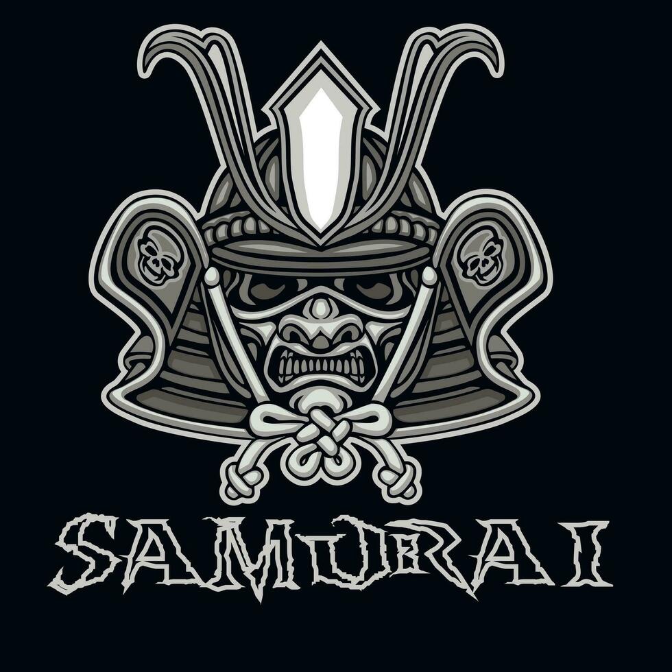 japonés, samurai casco y cráneo, grunge Clásico diseño t camisas vector