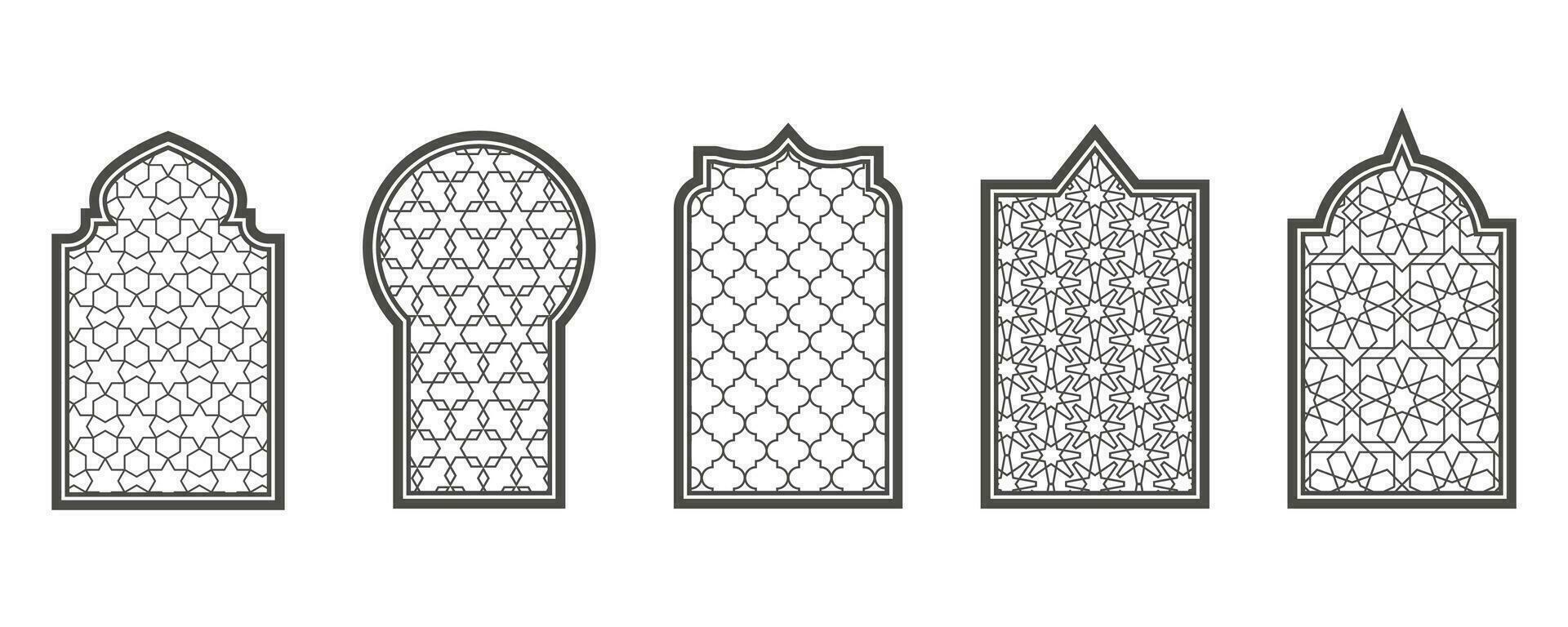 Ramadán ventana con modelo. Arábica marco de mezquita puerta. islámico diseño modelo. vector oriental decoración con ornamento.