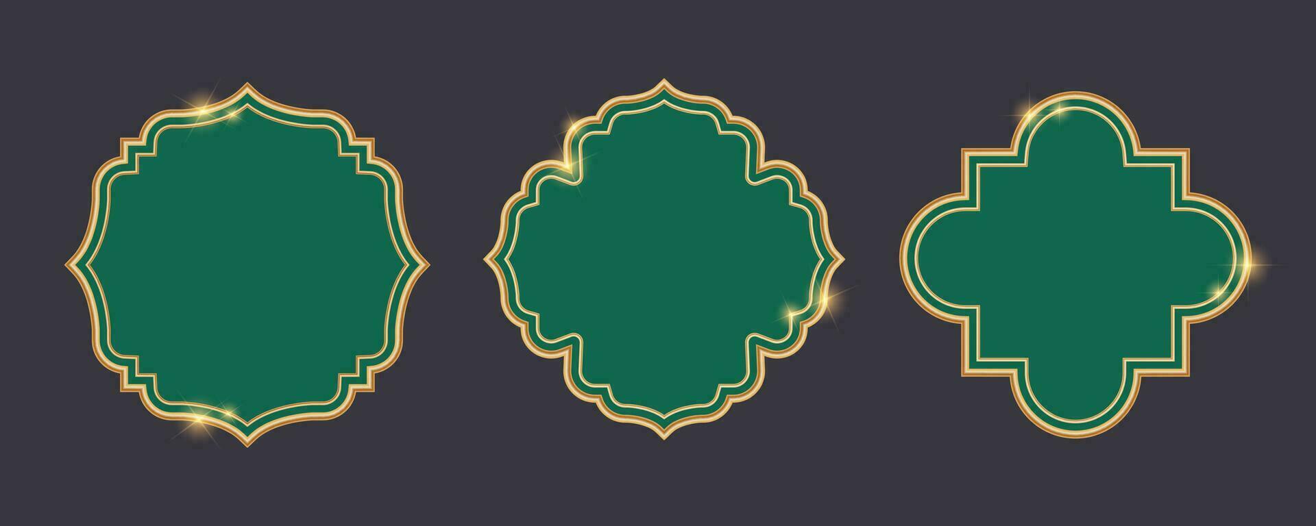 Ramadan frame with pattern border with ornament. Islamic golden banner. Luxury design elements. Vector decoration shape for header and invitation.