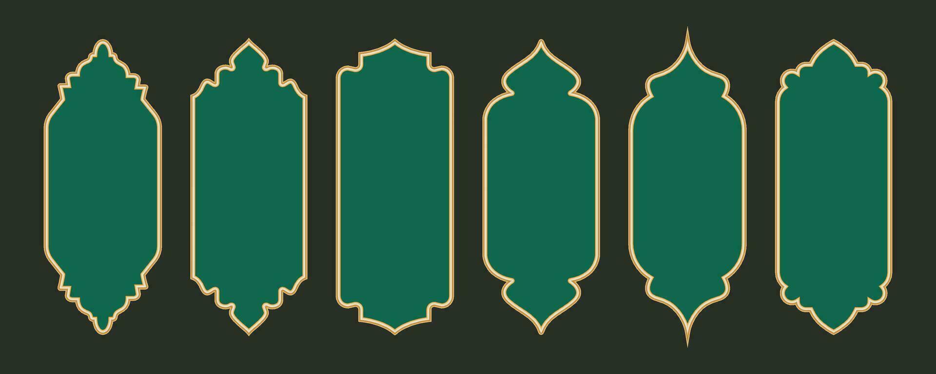 Ramadán marco formas dorado frontera con modelo para bandera. islámico lujo diseño elementos para decoratio Clásico vector plantillas