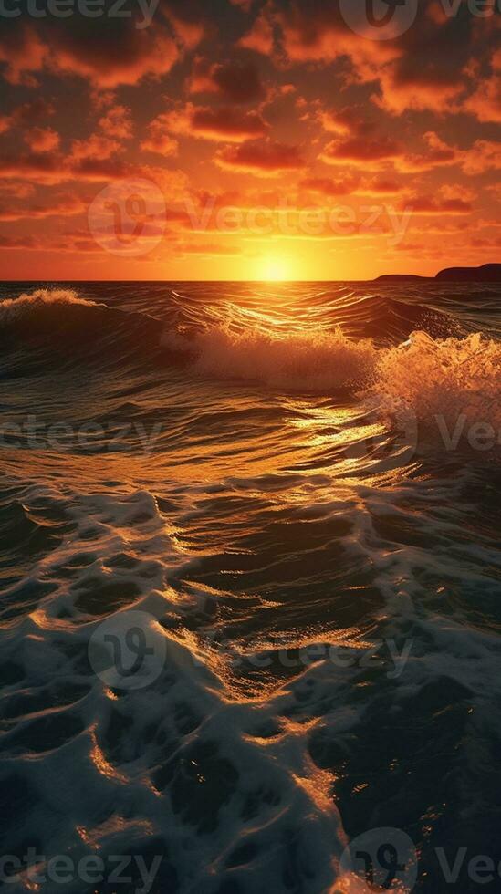 puesta de sol en Oceano dorado horas antecedentes. ai generado foto