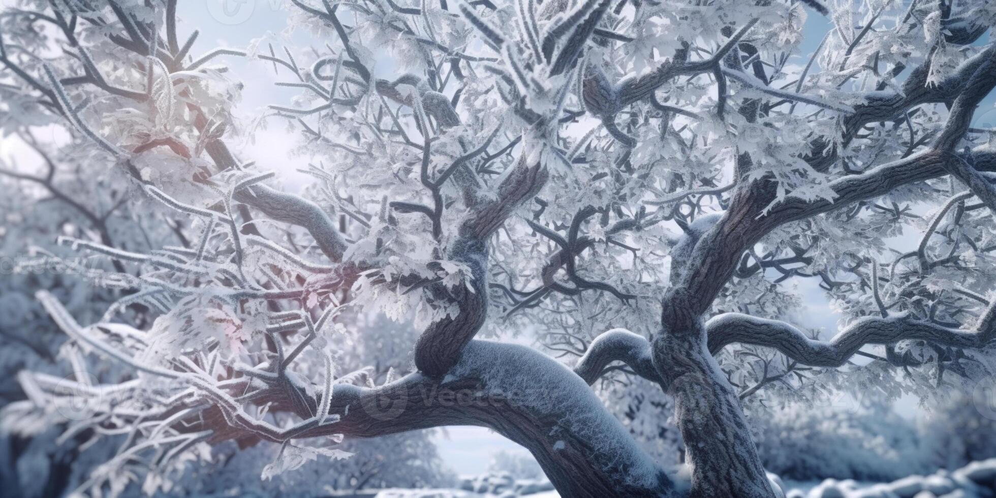 freezing tree on winter from leaves, photo