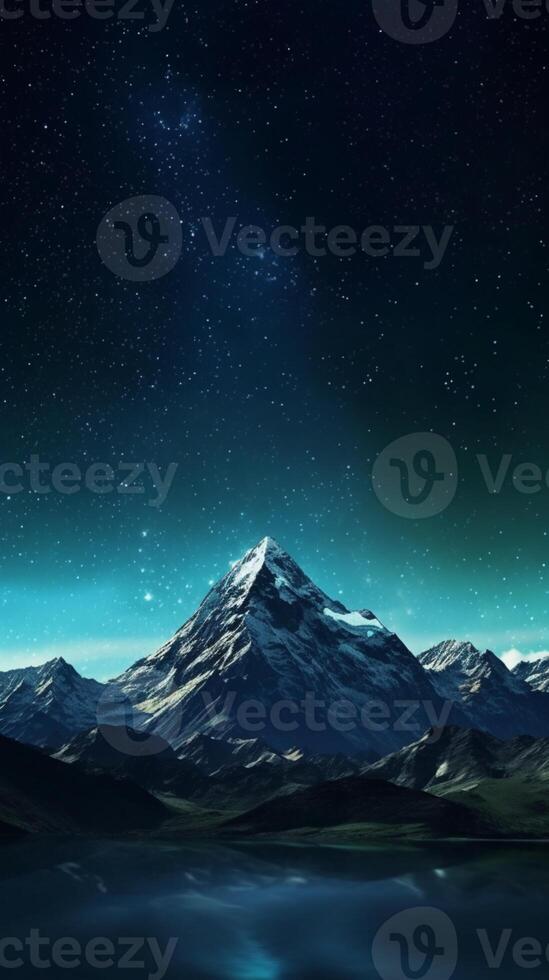 Night sky with starts and mountain background. AI Generated photo