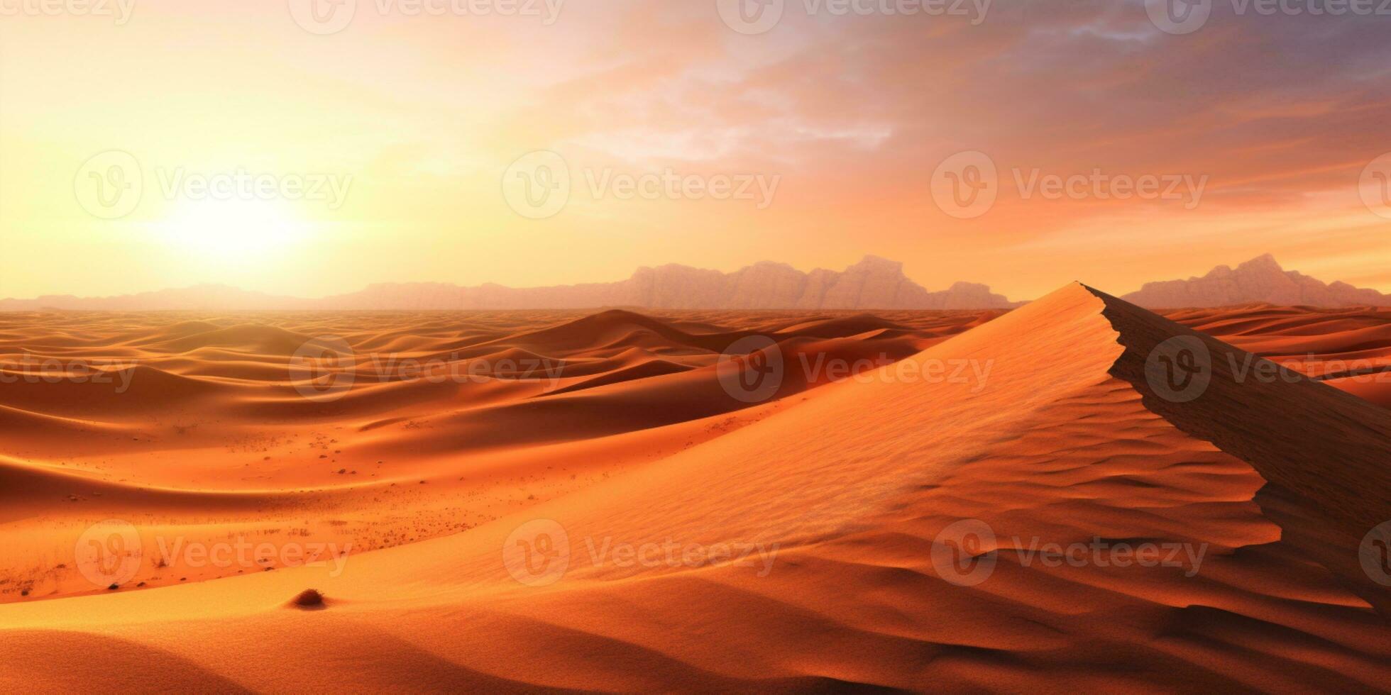 Sunset on desert copy space blurred background, AI Generated photo