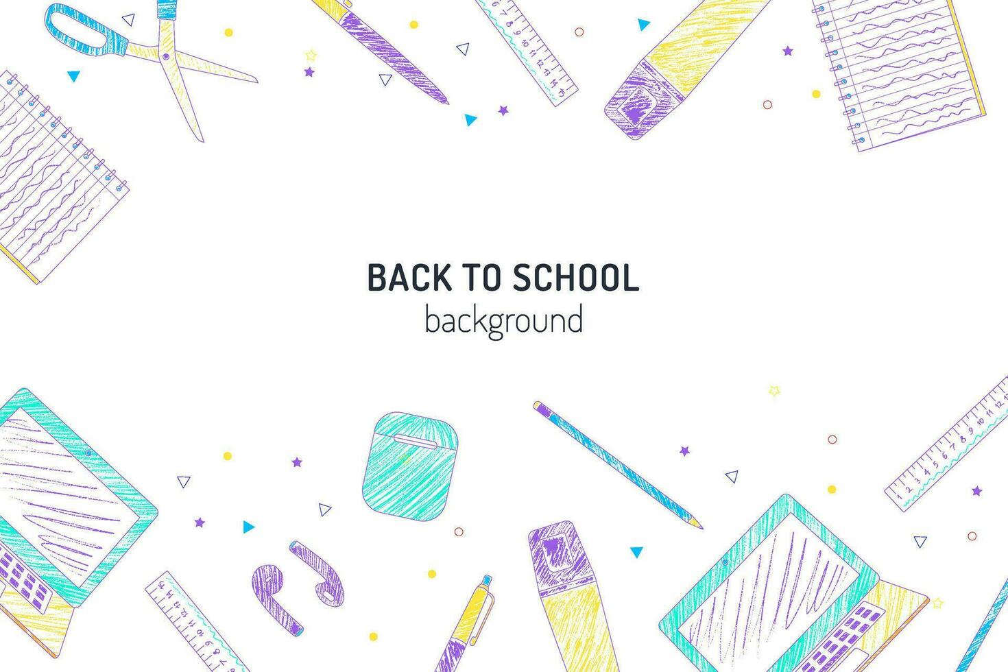 School supplies learning education coloring pencils style background vector