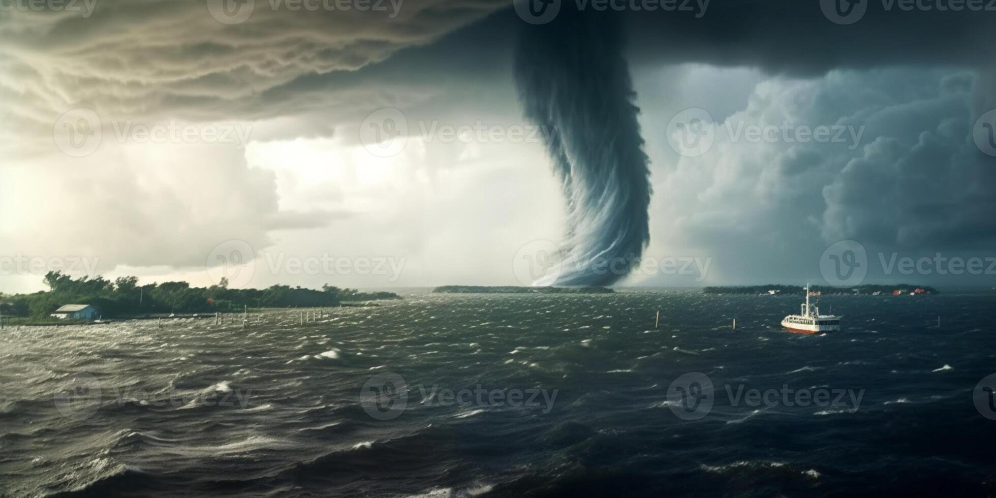 Waterspout or tornado over water natural disaster, photo