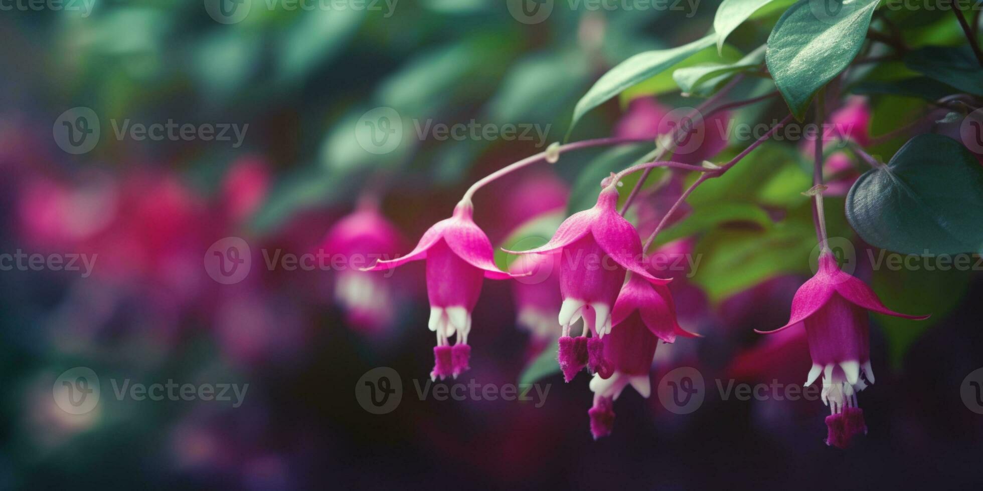Fuchsia pink flower copy space blurred background, AI Generated photo