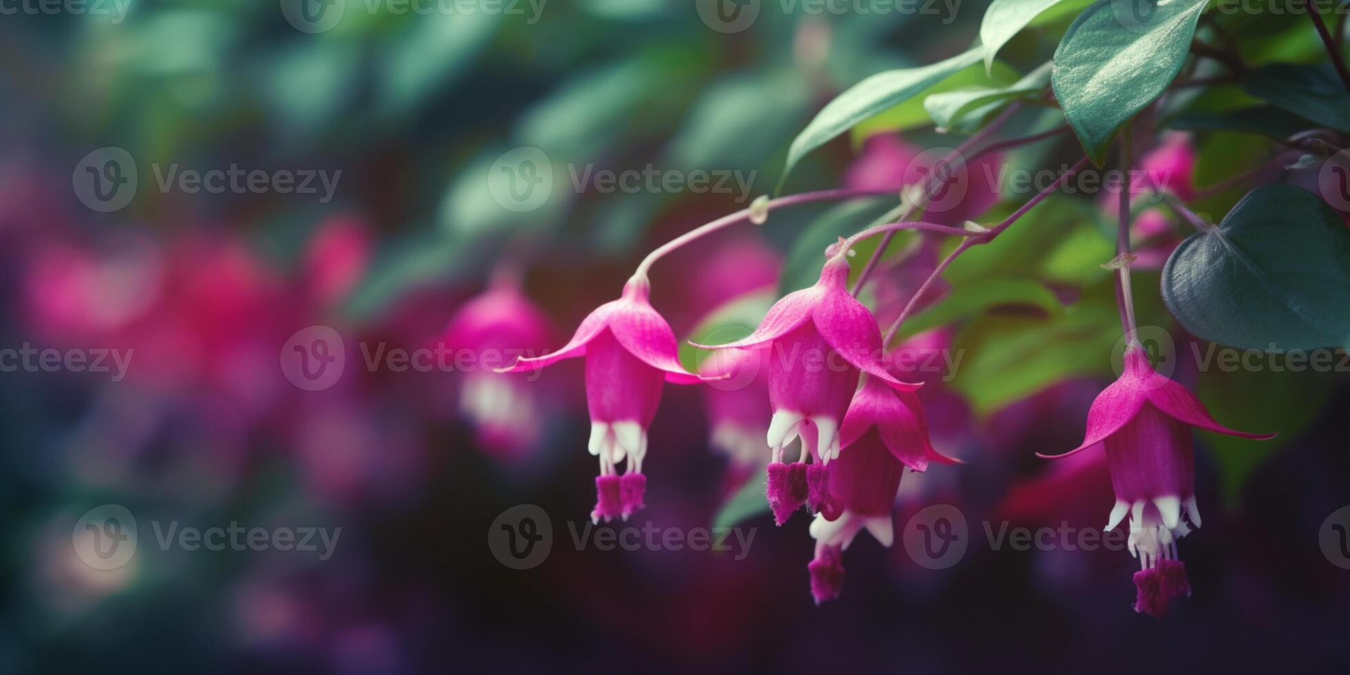 Fuchsia pink flower copy space blurred background, AI Generated photo