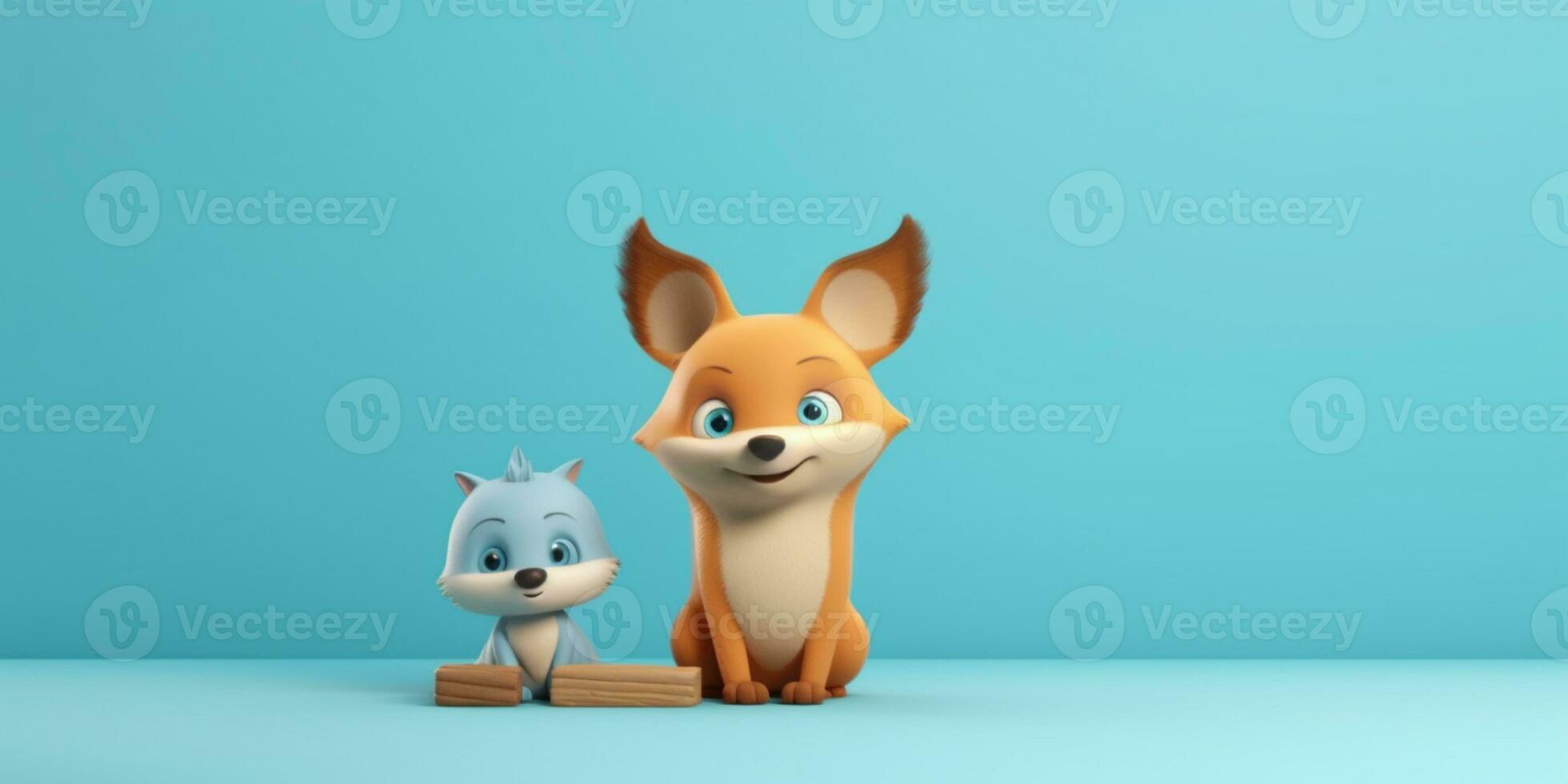 Little fox clay cartoon animation, AI Generated photo