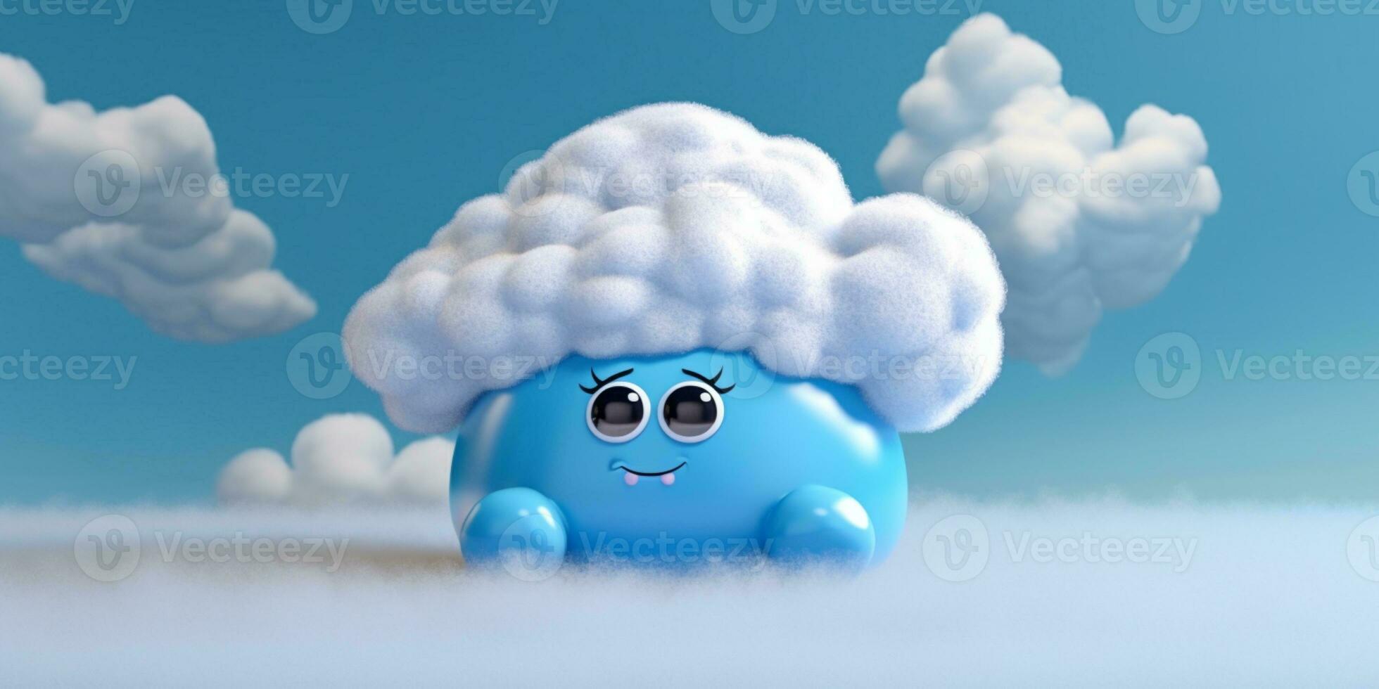 Blue cloud cartoon cute animation, AI Generated photo