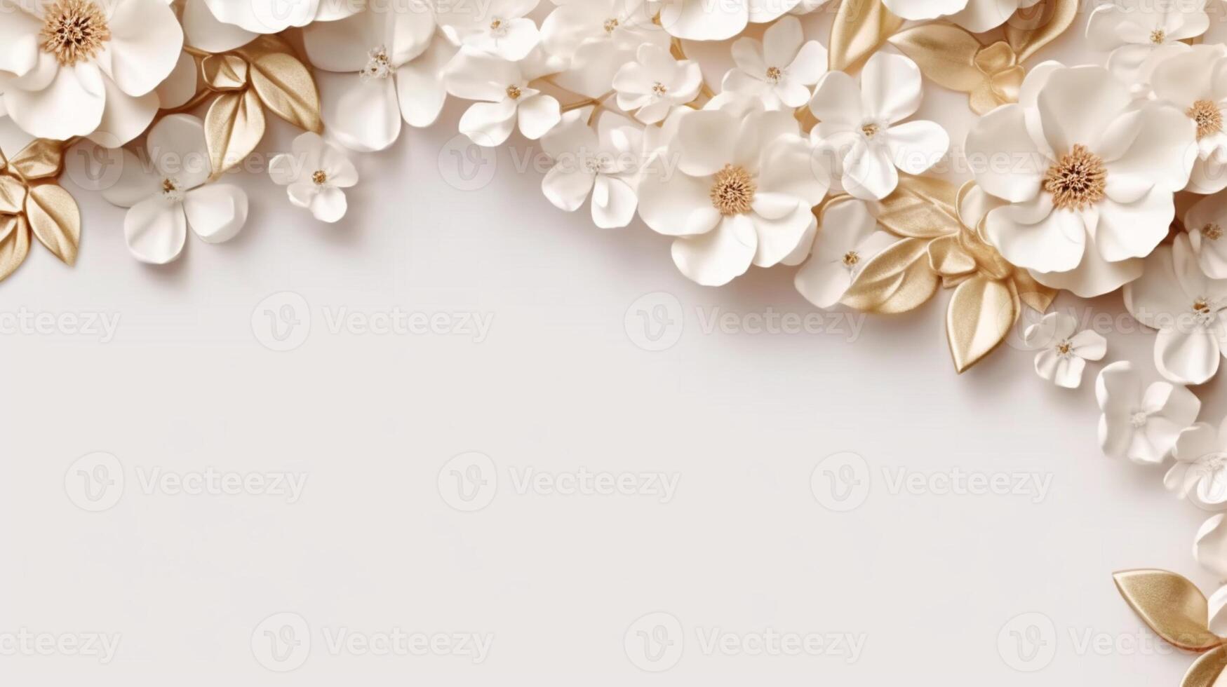 Frame border white flowers from wedding card invitation. AI Generated photo