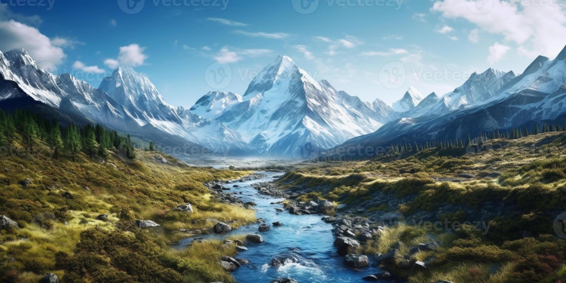 Stunning mountain and river background. AI Generated photo