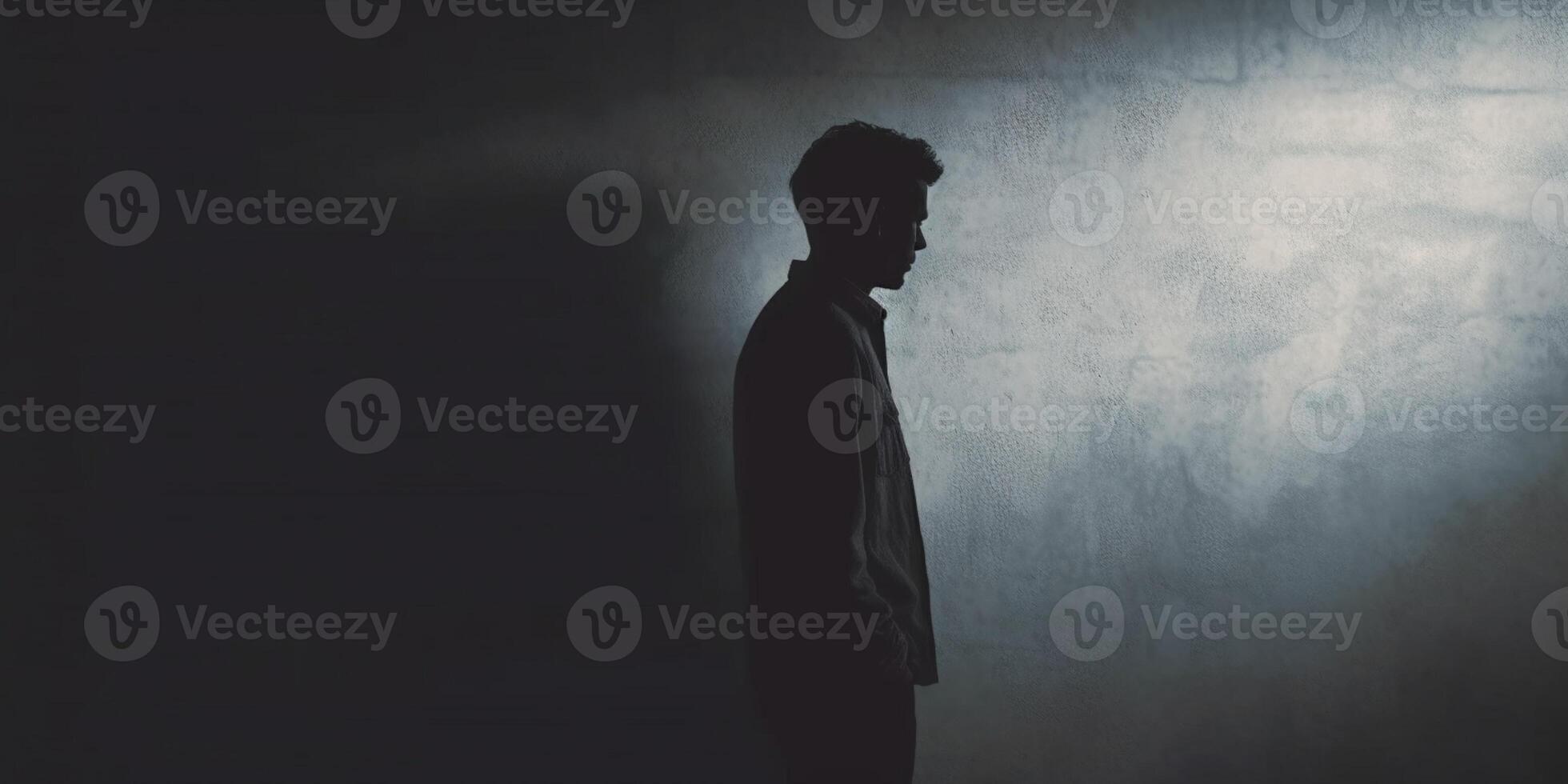 Mental health a man silhouette blurred background, photo