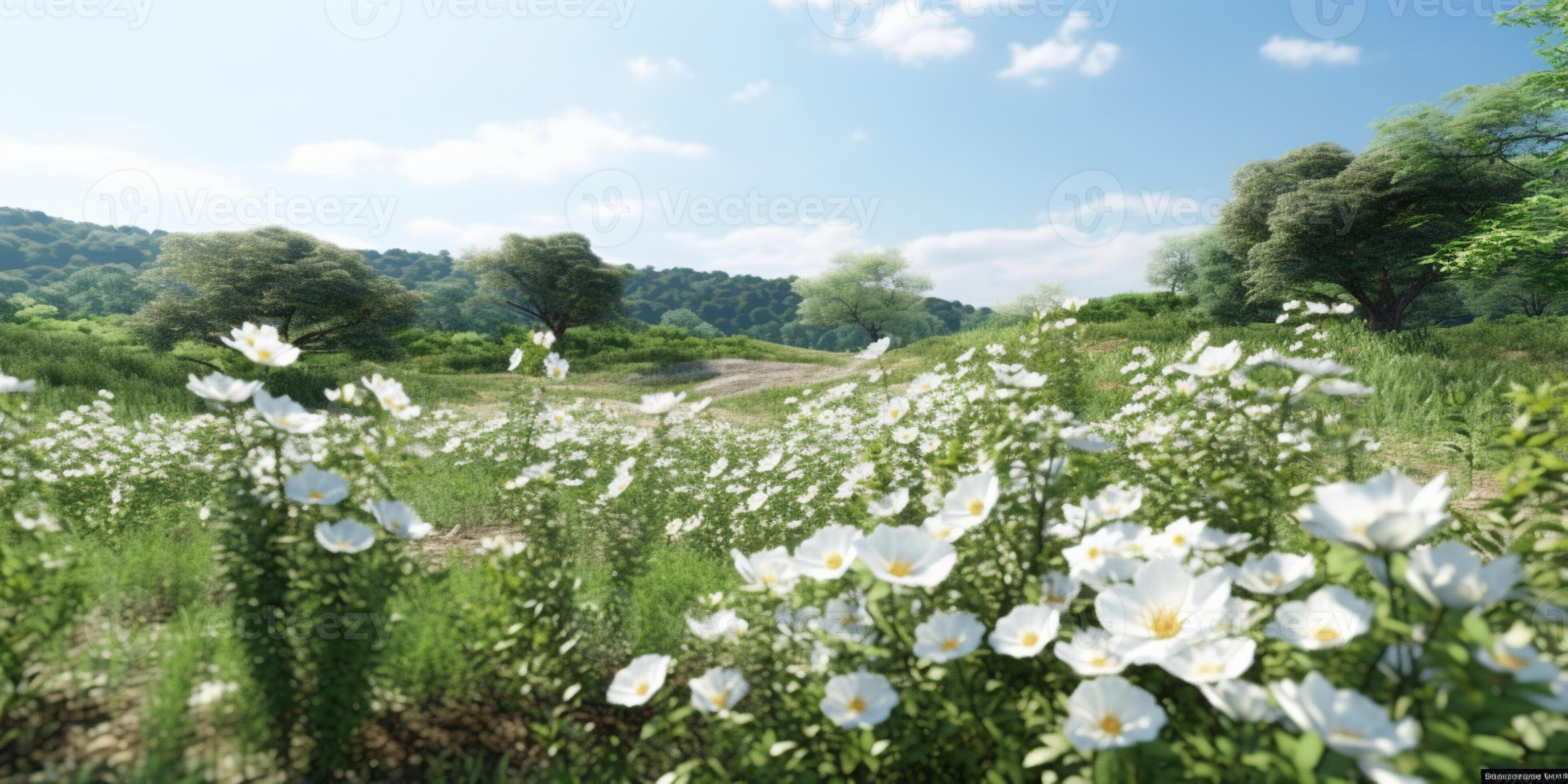 White flower meadow background. AI Generated 26181980 Stock Photo at
