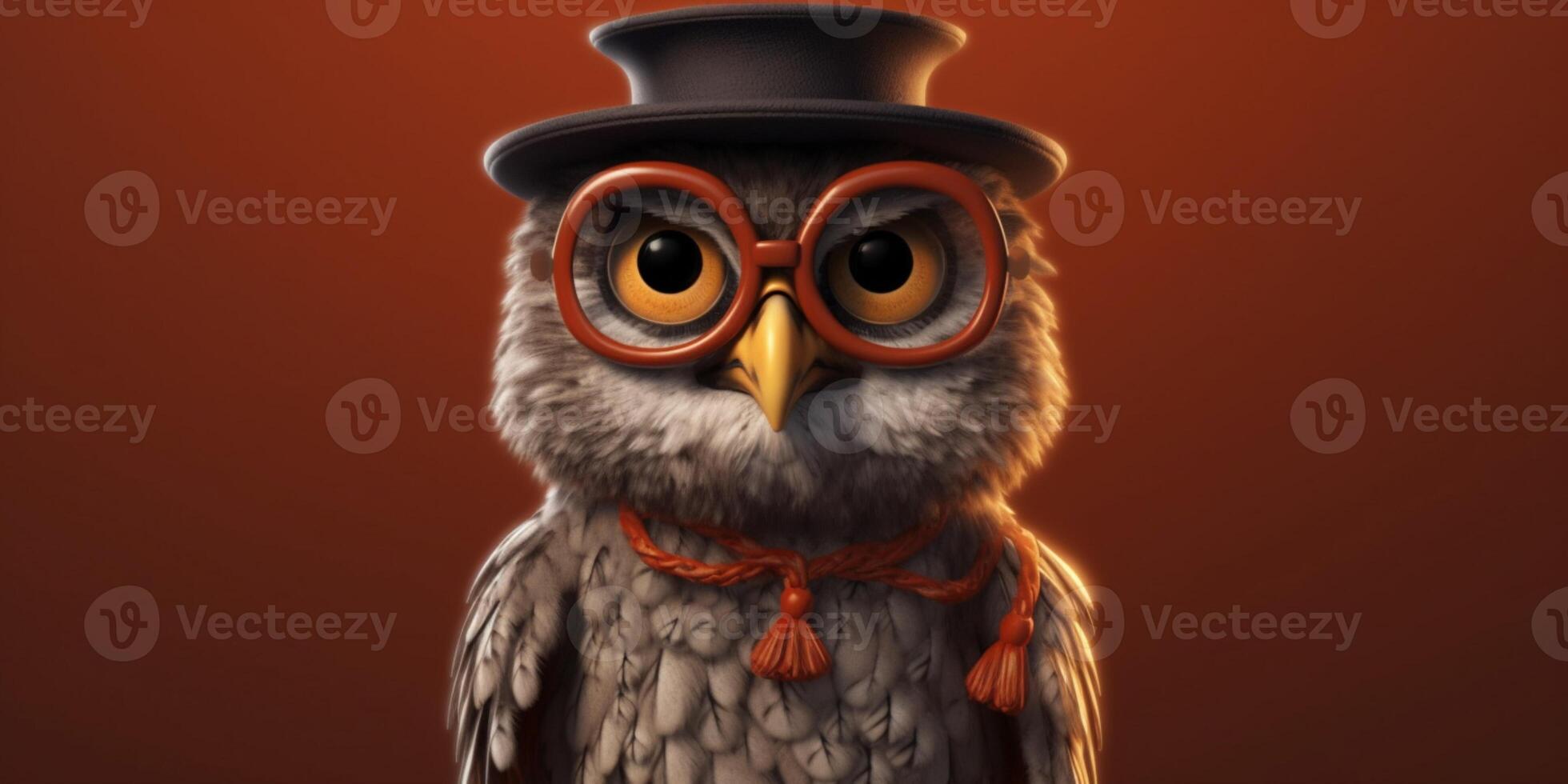 Little owl and hat animal clay cartoon animation, AI Generated photo